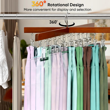 Clip Hangers with 24 Clips, 2 Pcs - 360° Swivel Trouser Hangers for Closet Organizer, Space Saving Skirt Hangers for Yoga Pants, Shorts, Scarves
