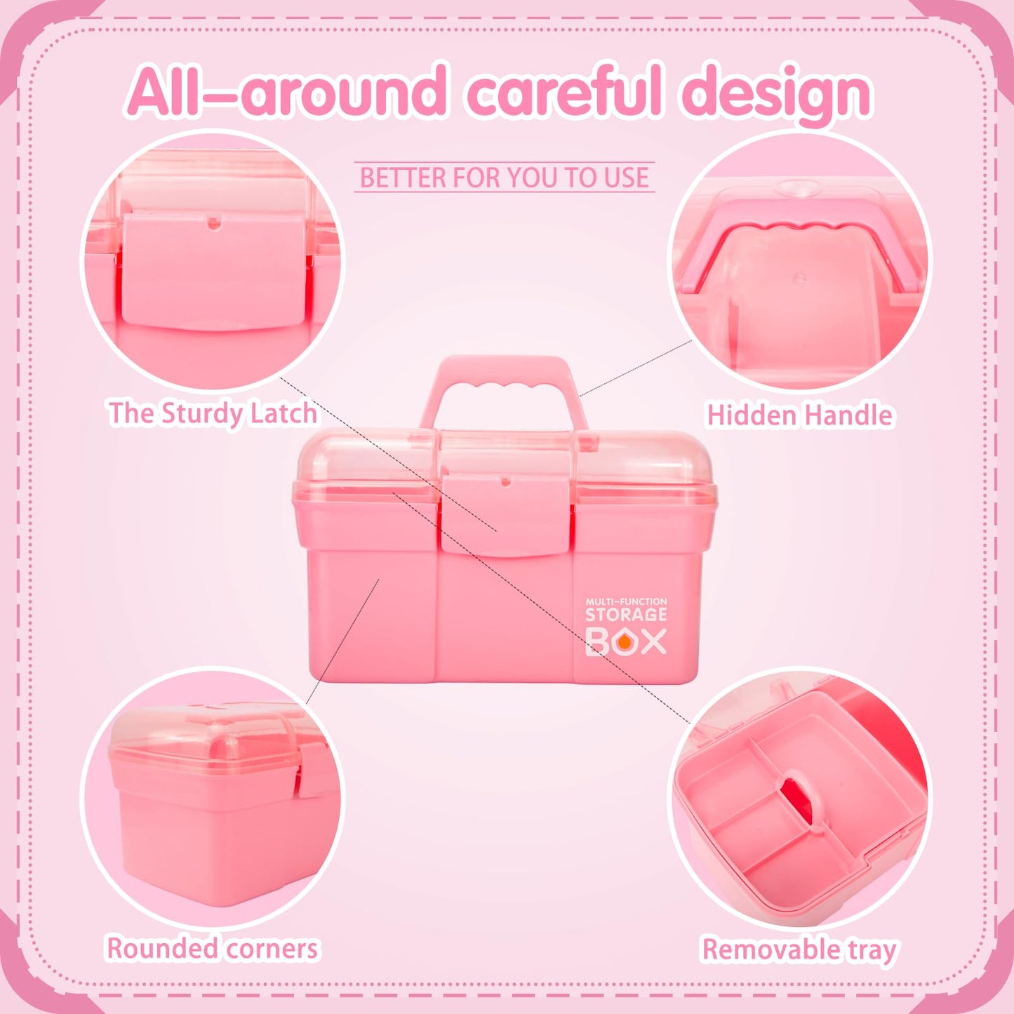 Creahaus 11in Multipurpose Storage Box with Removable Tray, Plastic Small Storage Box with Handle, Portable Art Craft Organizer Case for Sewing