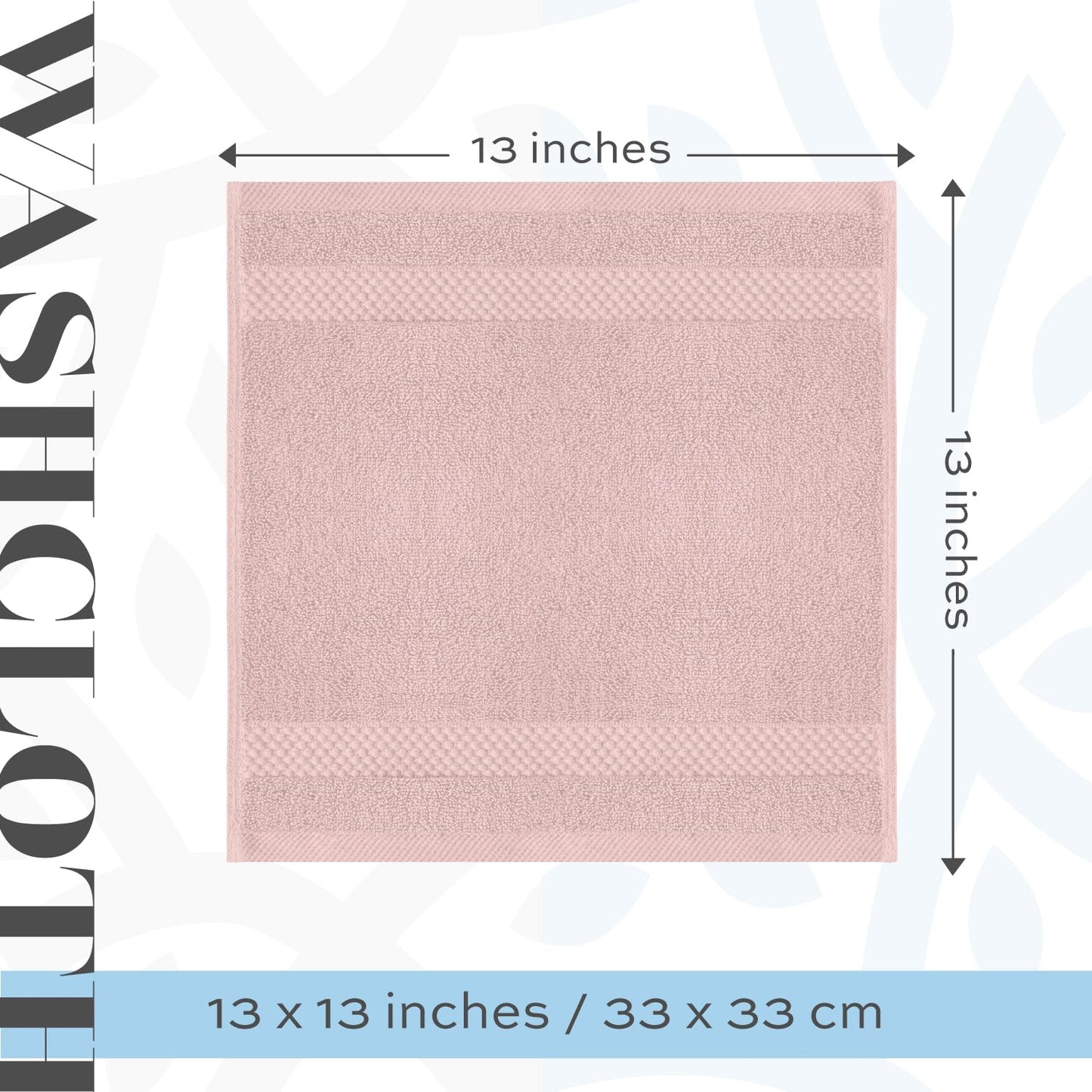 White Classic Luxury Cotton 12 Pcs Flannel Set, Hotel Style Face Cloth 33x33 cm, Soft Plush Bathroom Face Towel Pack of 12, Pink