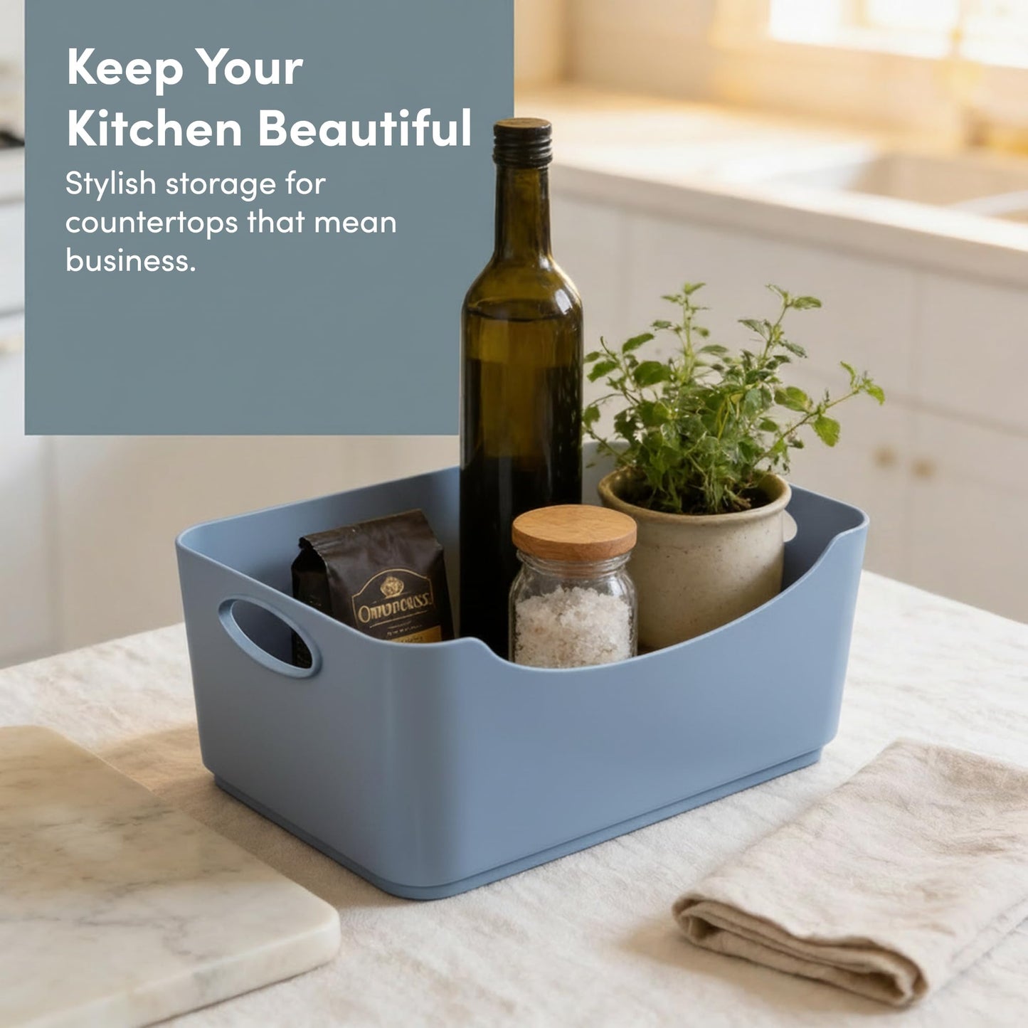 KEPLIN 6 Pack Plastic Storage Baskets with Handles, BPA-Free Dishwasher Safe Organiser Boxes for Kitchen, Bathroom, Pantry, Shelves & Drawers