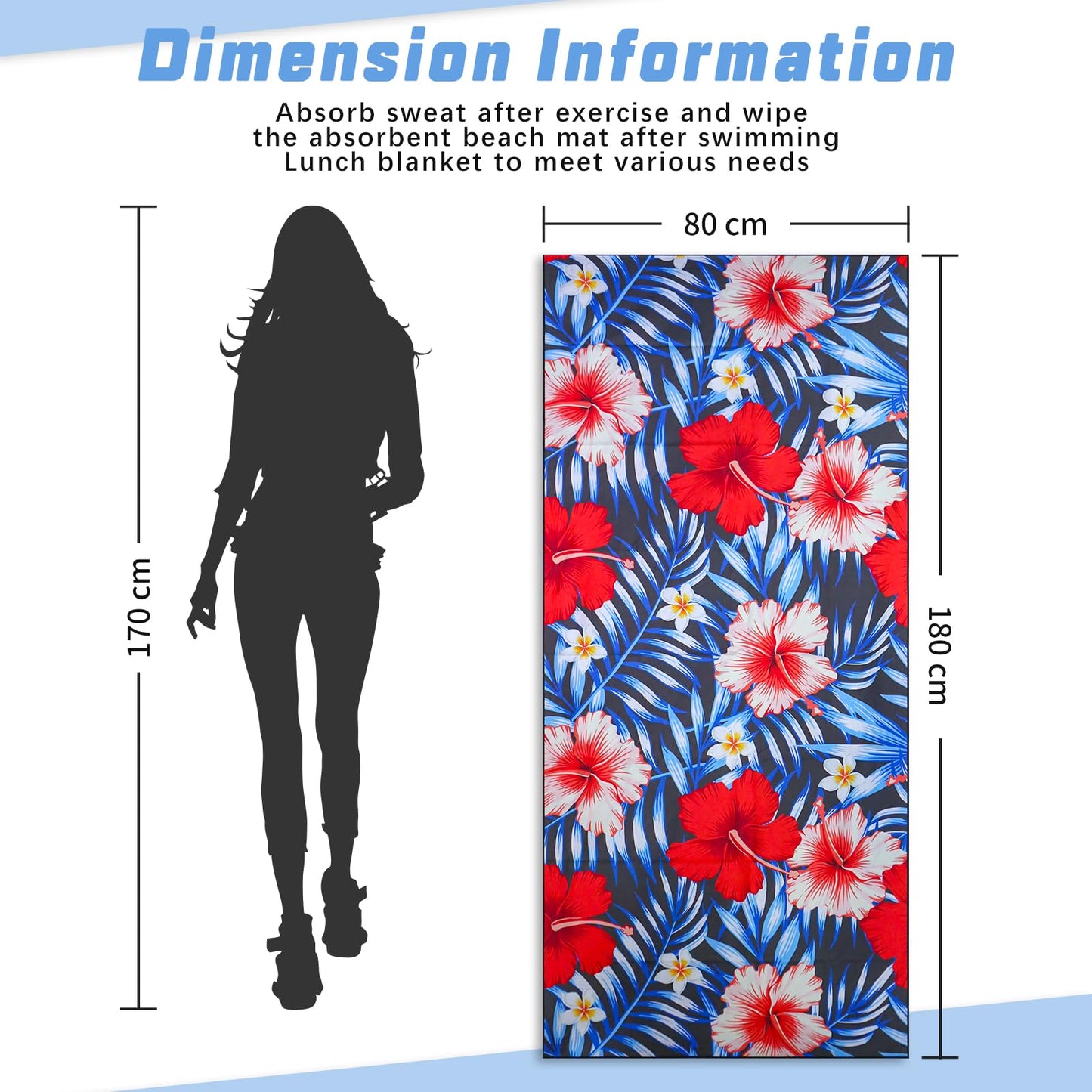 TMEOG Microfibre Beach Towels 180x80cm Extra Large Sand Free Beach Towel for Adults Compact Thin Travel Towel Women Men Lightweight Swim Pool Yoga