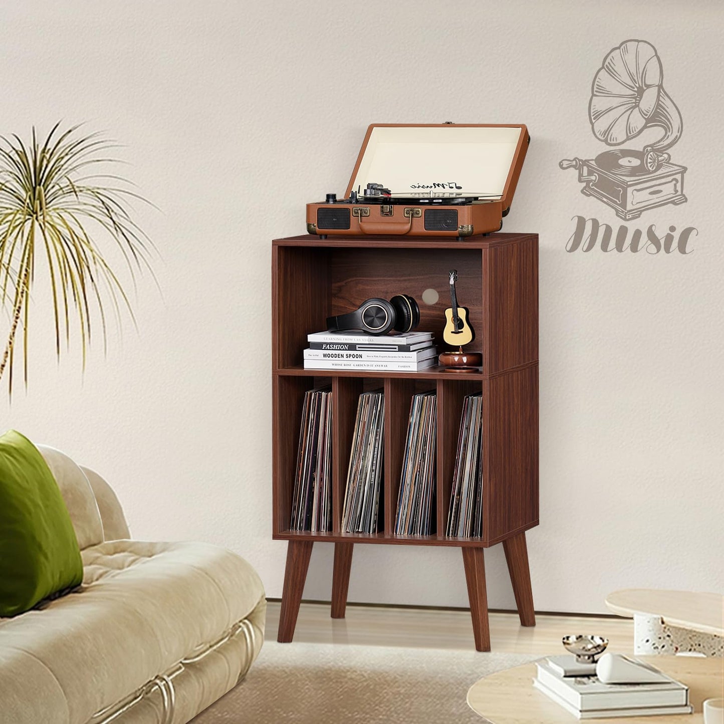 LELELINKY Record Player Stand, Turntable Stand Hold Up To 160 Albums