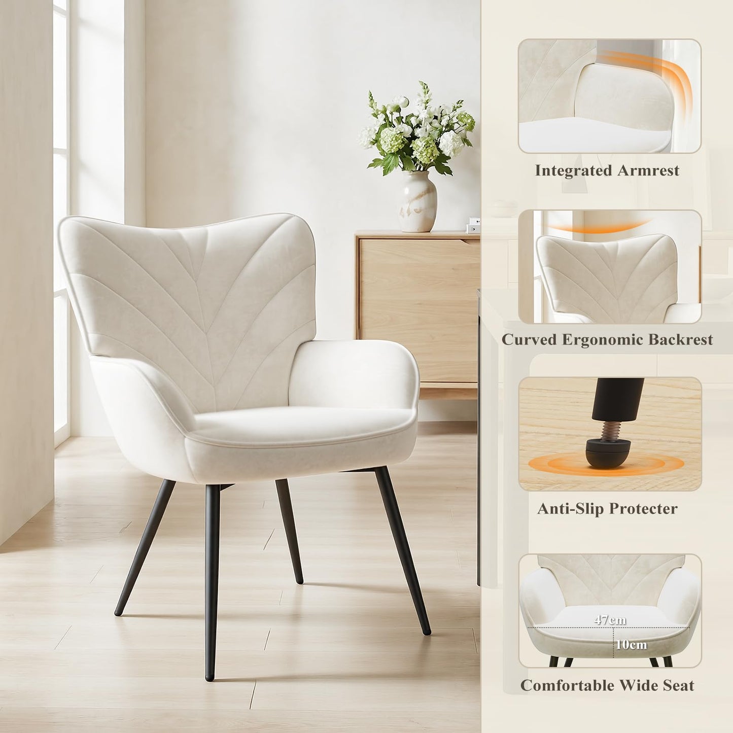 COLAMY Velvet Accent Chair with Black Metal Legs, Modern Armchair with Ergonomic Backrest