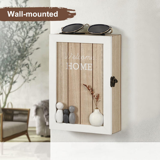 Optyuwah Wooden Key Cabinet with Dried Flowers Key Cabinet 6 Key Hooks Key Rack Wall Decoration L for Entrance, Hallway, Office Key Holder L White