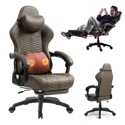 Dowinx Gaming Chair Dual-Point Massager Ergonomic Computer Chair with 360°-Swivel Footrest and Lumbar Support Heavy Duty PC Chairs with Headrest for