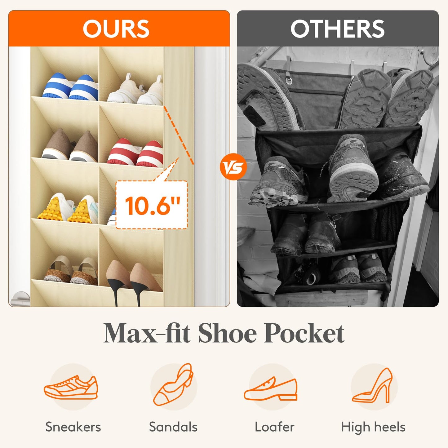 Lifewit 6 Tier Over the Door Shoe Organisers with 11 Deep Pockets, Fabric Hanging Wall Mounted Shoes Rack Behind Door Storage Organizer for Boots