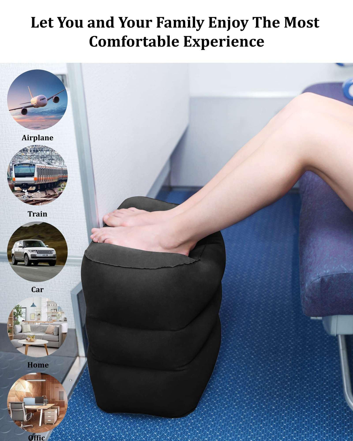 Inflatable Travel Foot Rest Pillow,Airplane Travel Pillow, Office Footrests, Adjustable 3 Layers Height Leg Rest Pillow
