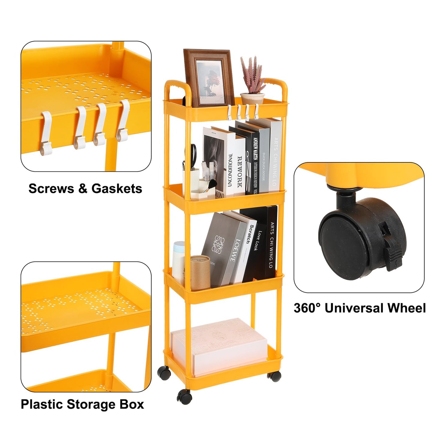 PATIKIL 5-Tier Rolling Utility Cart with Handle, Storage Shelves Organizer Cart Movable Storage Organizer with Wheels for Room Office Kitchen
