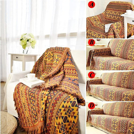 VANJOROY Bohemian Sofa Large Throw Blanket with Tassels, 100% Handwoven Cotton Knitted Armchair Throw for Seater,Settees,Couch and Bed (180 *