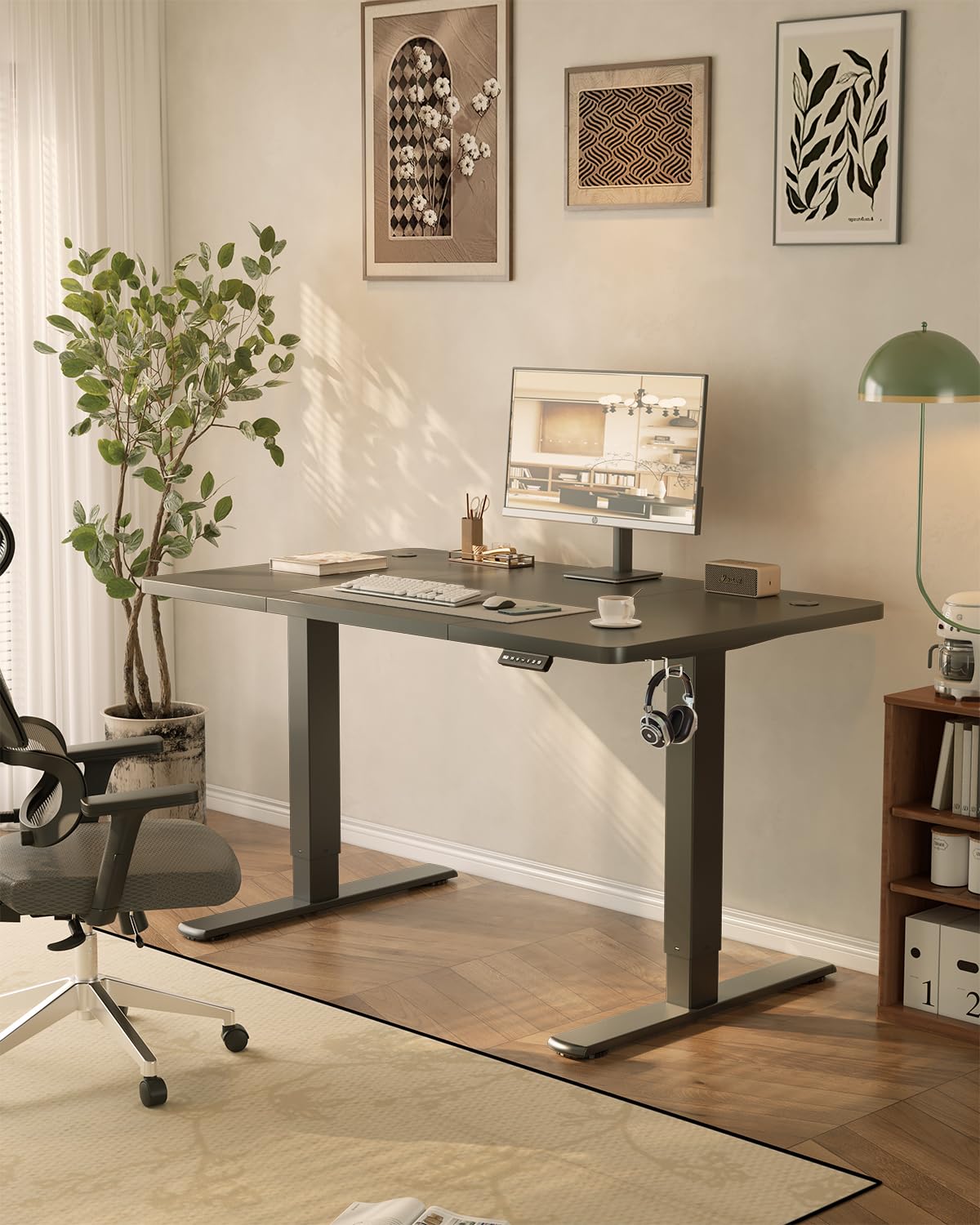JUMMICO 120x60cm Electric Standing Desk with USB Charging Height Adjustable Desk with Sedentary Reminder Stand Up Desk with Splice Board for Home