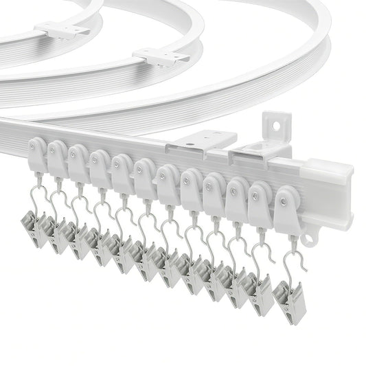 Curtain Track for Bay Windows, 2.5m Flexible Bendable Curved Curtain Rail Ceiling Wall Mount Plastic Heavy Duty Sliding Curtain Tacks and Fittigs,