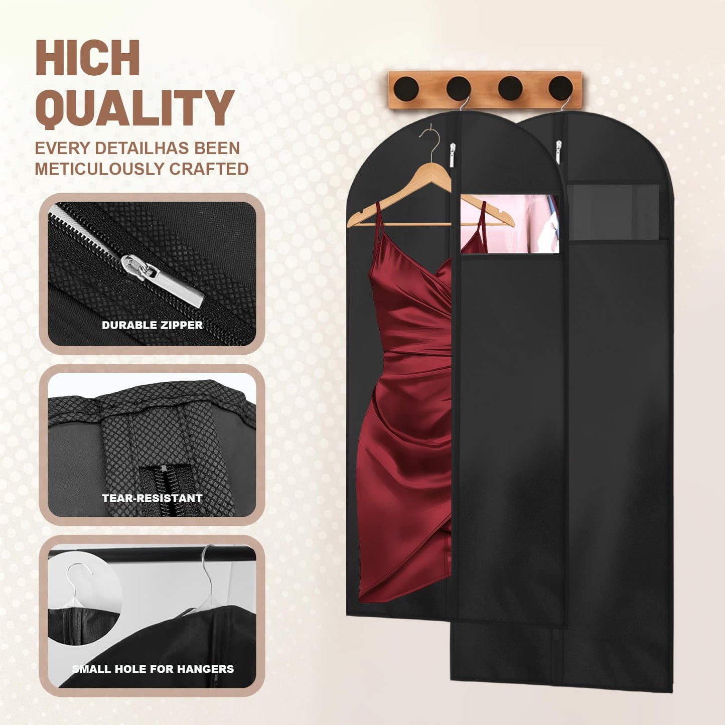 AMFUN 6 PCS Dress Bag,Full Length Travel Suit Bag with Zipper, Dust-proof Clothes Covers Protector Bags,Gown Garment Bag for Long Dresses, 100×60 cm