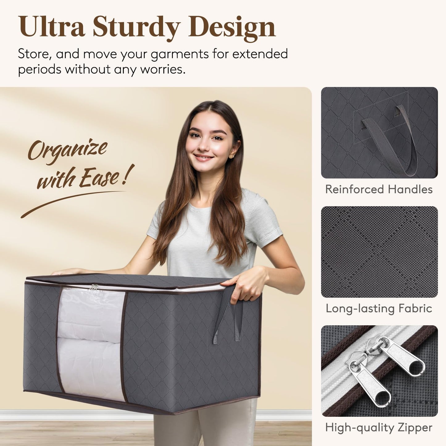 Lifewit 3 Pack Clothes Storage Bags, Foldable Storage Box Moving Bags Wardrobe Storage Organiser Packing Boxes for Moving House with Clear Window for