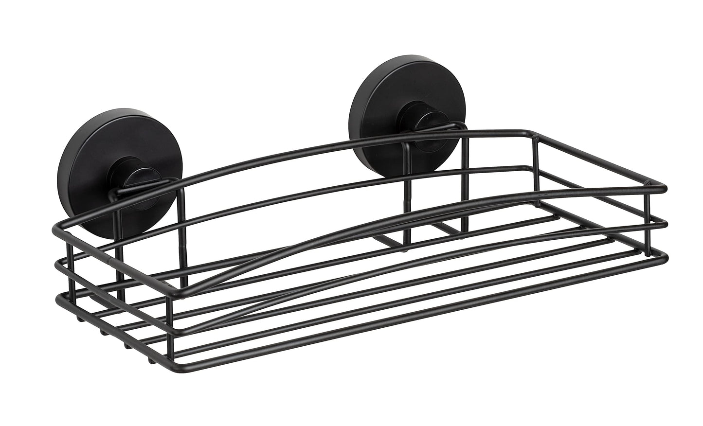 WENKO Vacuum-Loc? Wall Shelf, Black, Open Wire Basket Design, Loft Style Painted Steel, Wall Shelf for Mounting without Drilling with Vacuum Fixing,