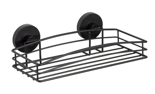 WENKO Vacuum-Loc? Wall Shelf, Black, Open Wire Basket Design, Loft Style Painted Steel, Wall Shelf for Mounting without Drilling with Vacuum Fixing,