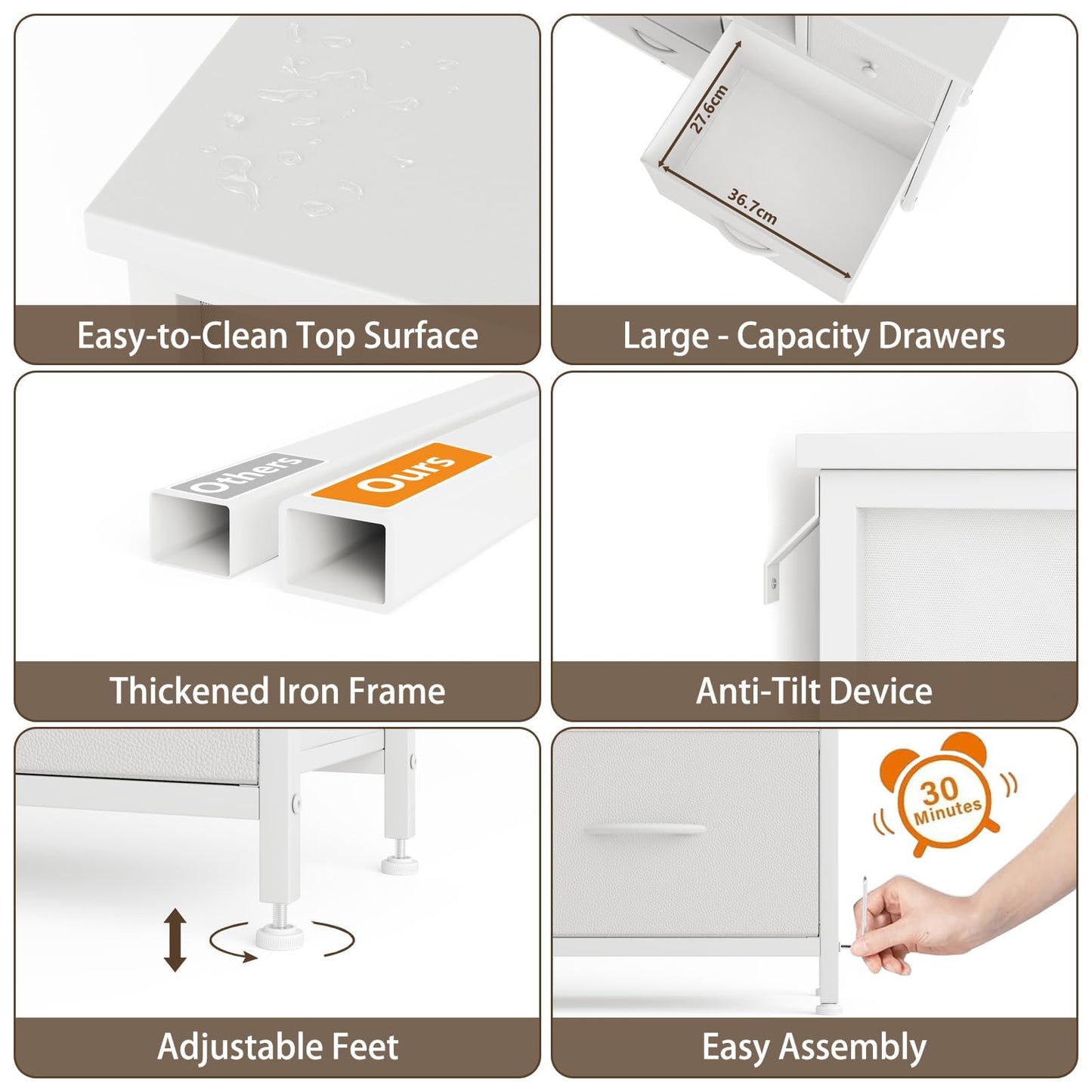 Flrrtenv Chest of Drawers, 8 Fabric Drawers Cabinet, 120CM TV Stand with Power Outlets and LED Lights for 55'' TV, for Bedroom Living Room & Entryway