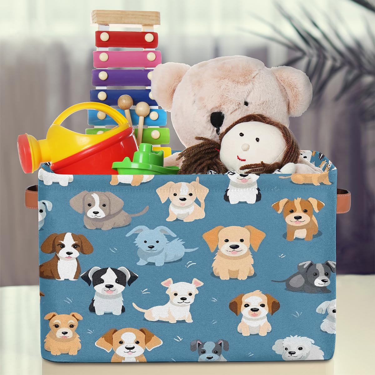 Mexpekil Funny Dog Fabric Storage Cubes, Foldable Closet Organiser for Wardrobe, Bedroom & Playroom, Collapsible Toy Chest Basket, 38x28x24 cm
