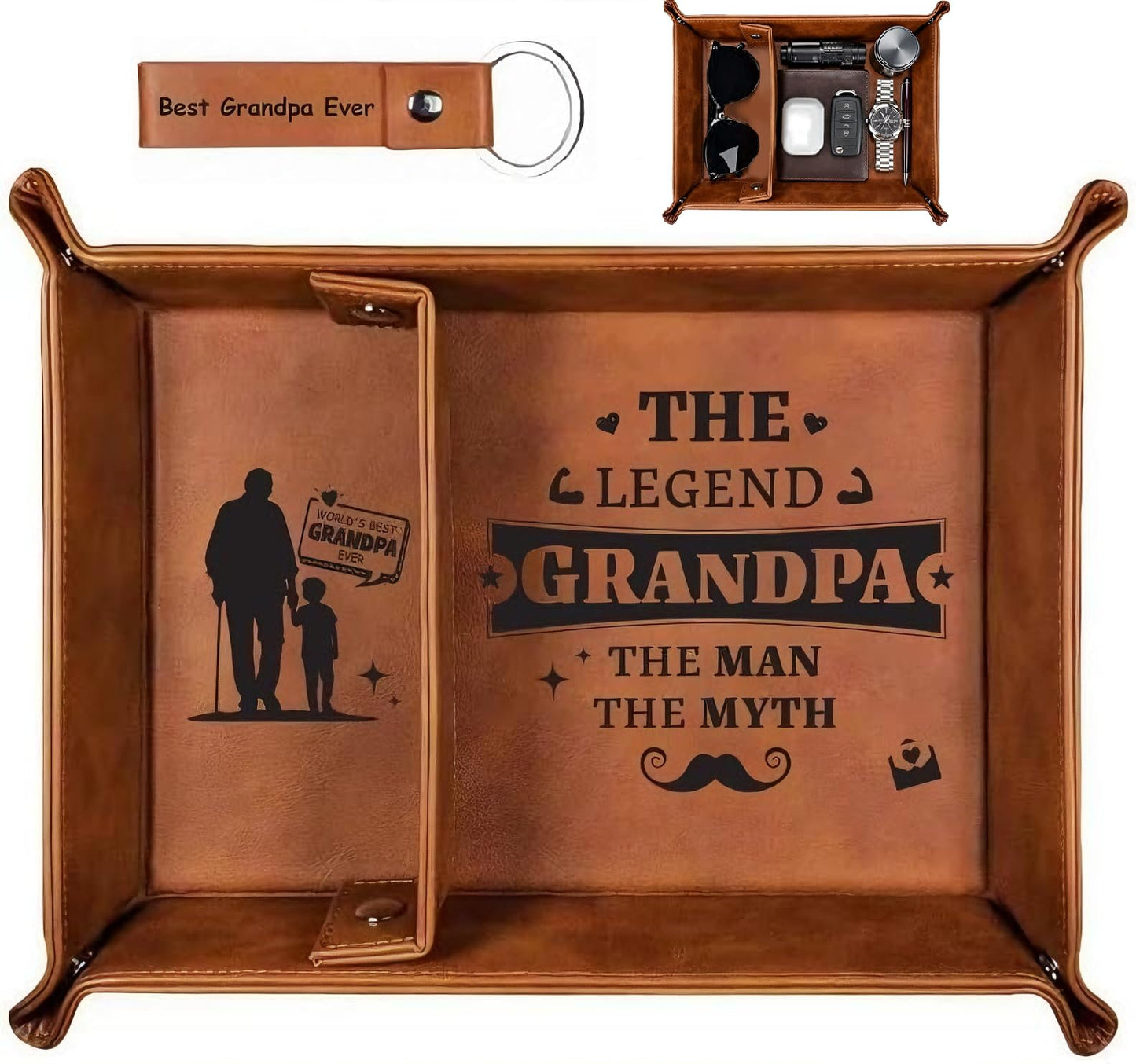 Belillpipi Valet Tray Gifts for Grandad, Bedside Organiser Grandfather Birthday Gift, Best Presents for Grandad on Fathers Day Christmas