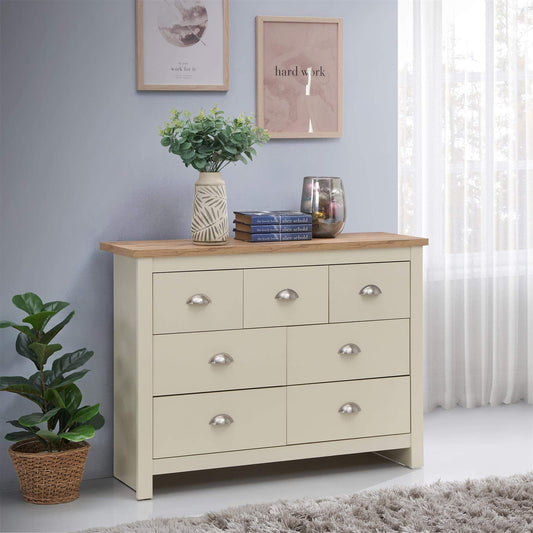Timber Art Design UK Lisbon 3+4 Chest of Drawers with 7 Drawers, Metal Handles & Runners, Storage Organiser Unit for Bedroom Hallway Living Room