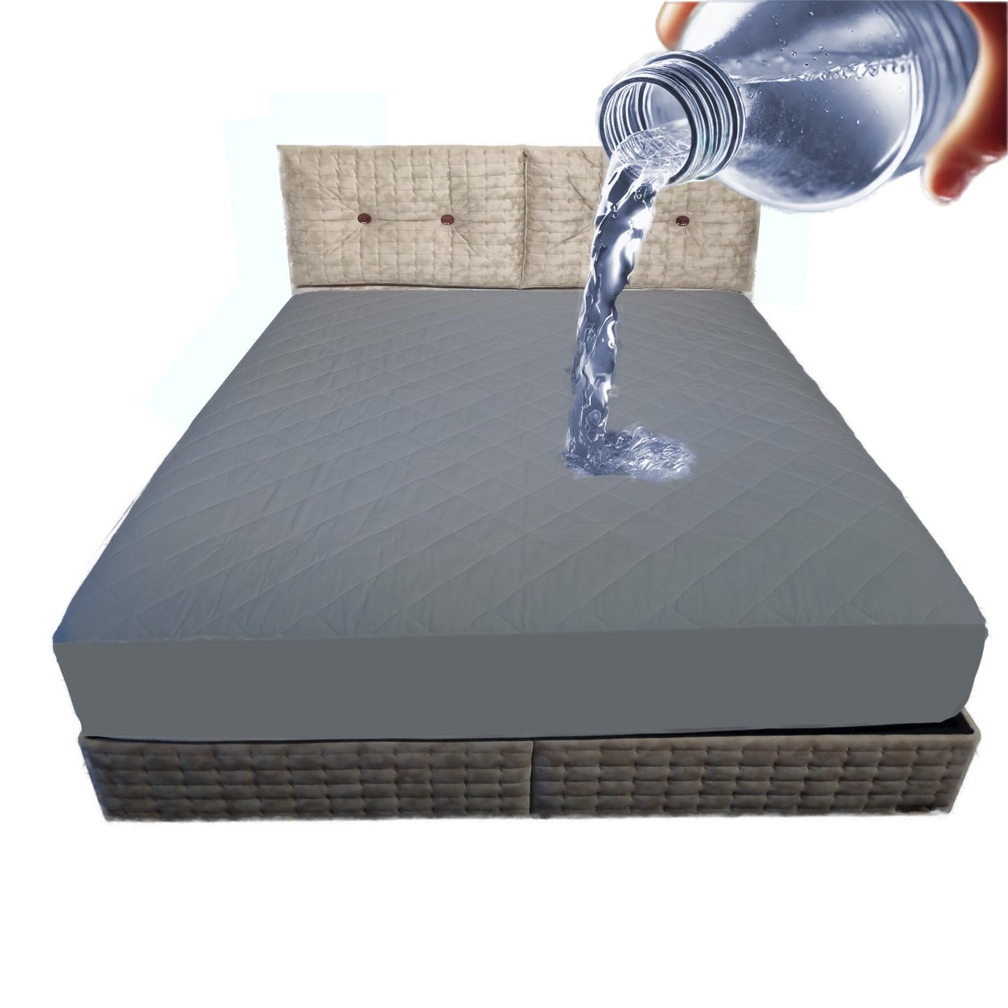 Cotton Mattress Protector, Waterproof, Quilted with Anti-Allergic, Anti Dust Mite, Soft and Quiet, Breathable (Grey, 140 x 200 cm)