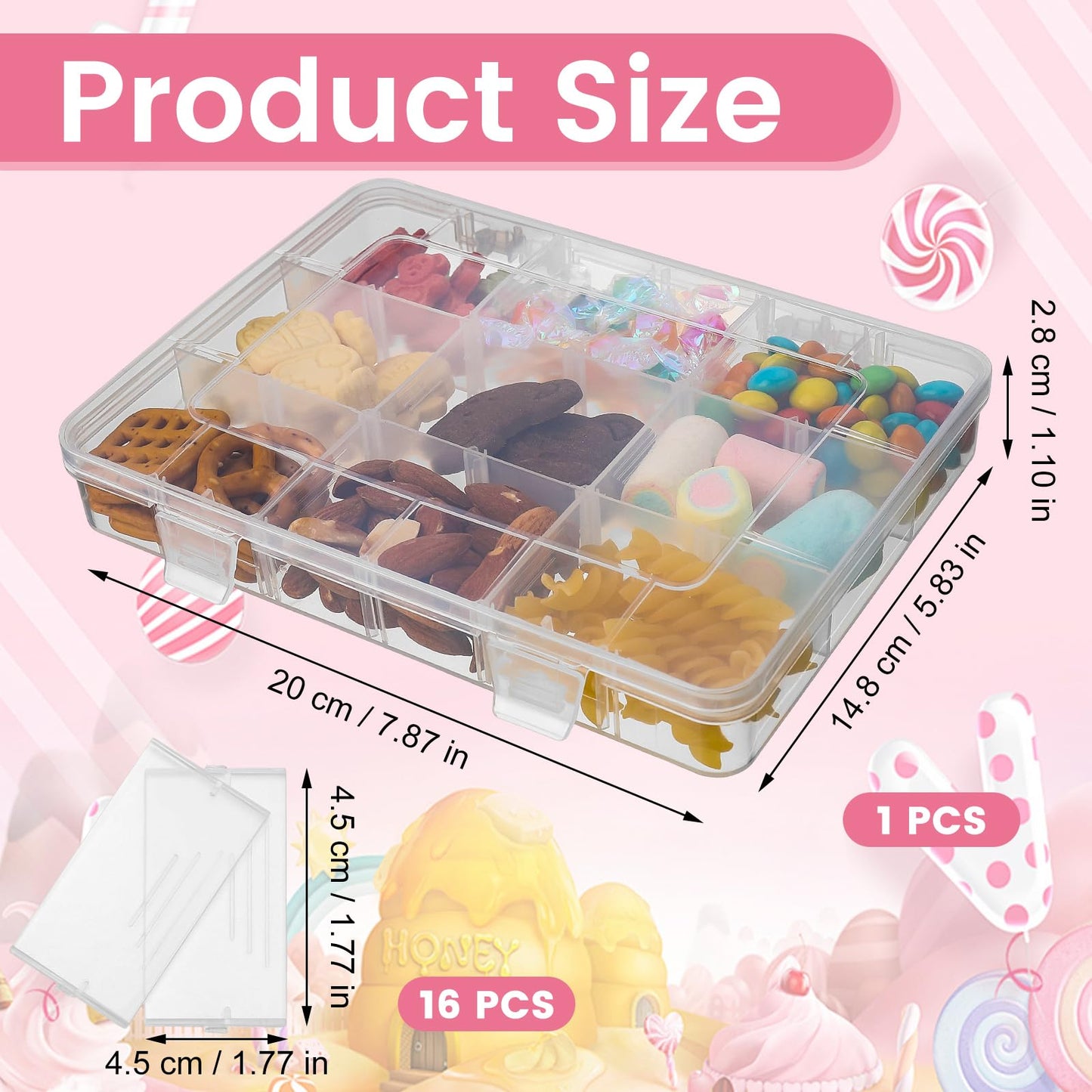 JRJRN 20 x 14.8CM Snack Box for Kids, Plastic Bead Storage Boxes, Snack Box