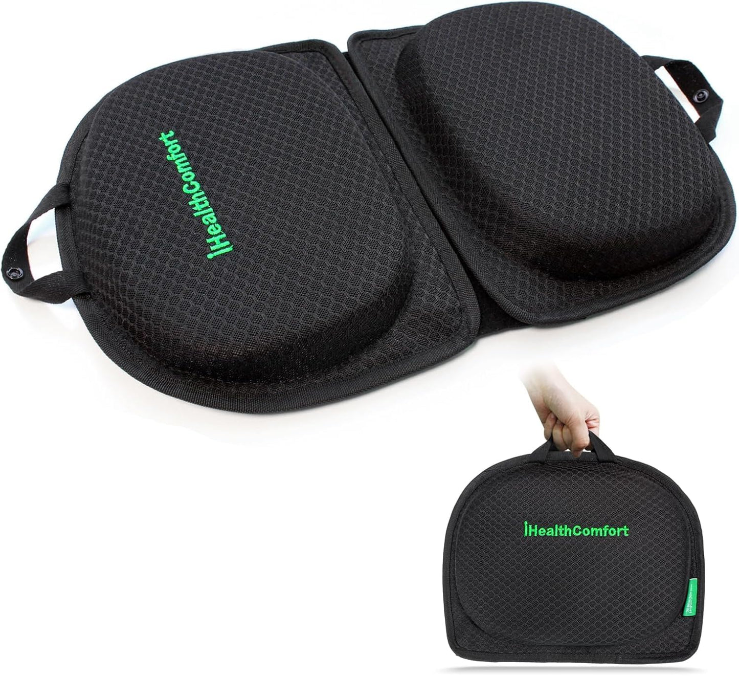IHEALTHCOMFORT Small Travel Seat Cushion,Gel Memory Foam Seat Cushion,Supportive Butt Pillow,Portable and Foldable for Long Sitting Hours on Stadium