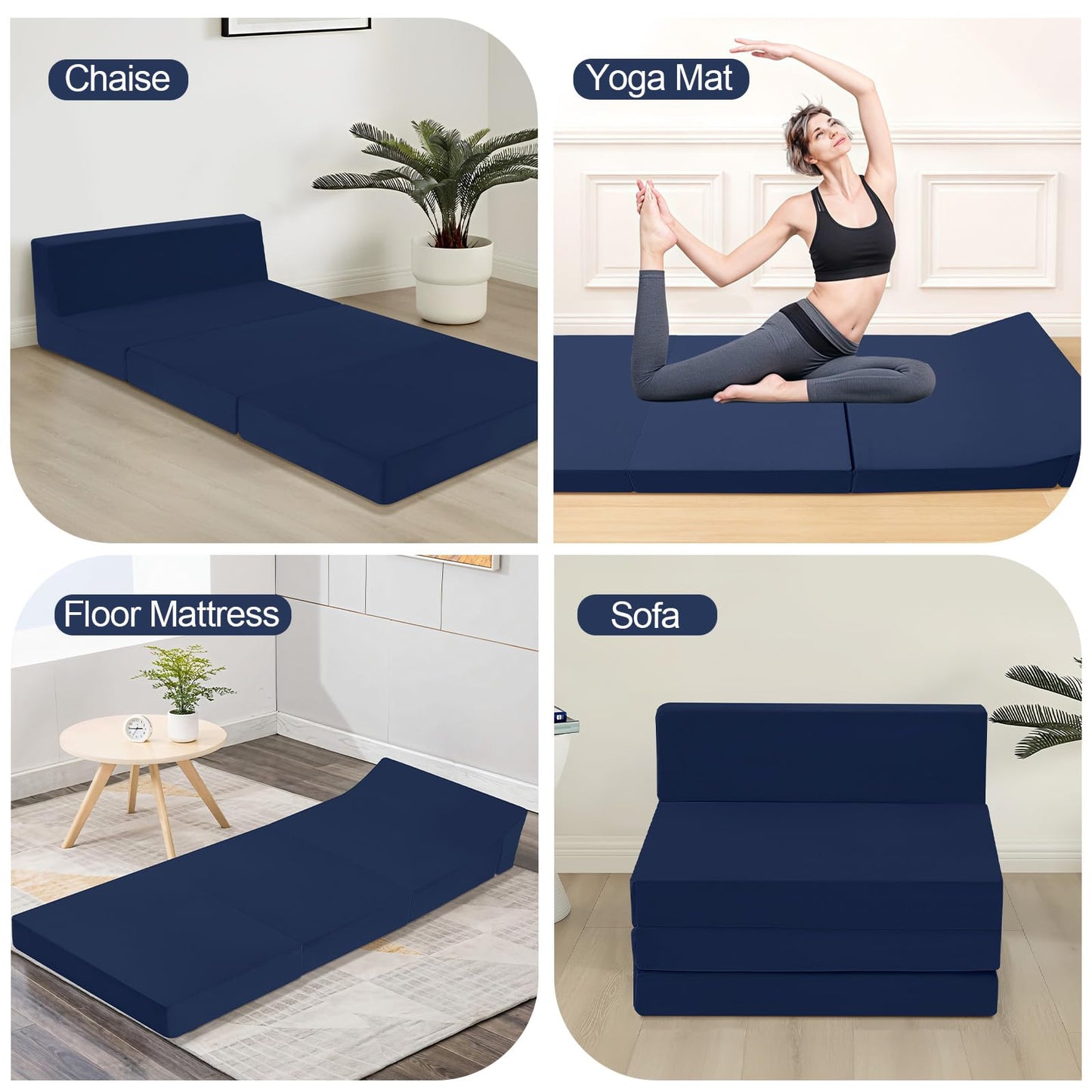 MeMoreCool Folding Floor Mattress Double, 195x120cm, Navy Blue