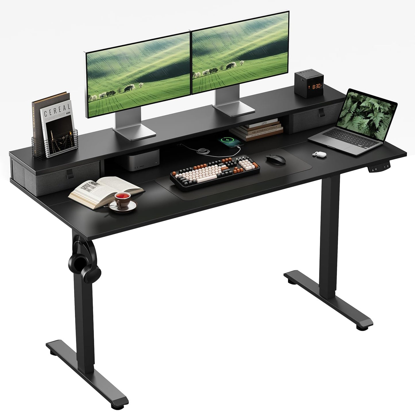 Klicelor Electric Height Adjustable Desk, with 2 Fabric Drawers, 120x60cm
