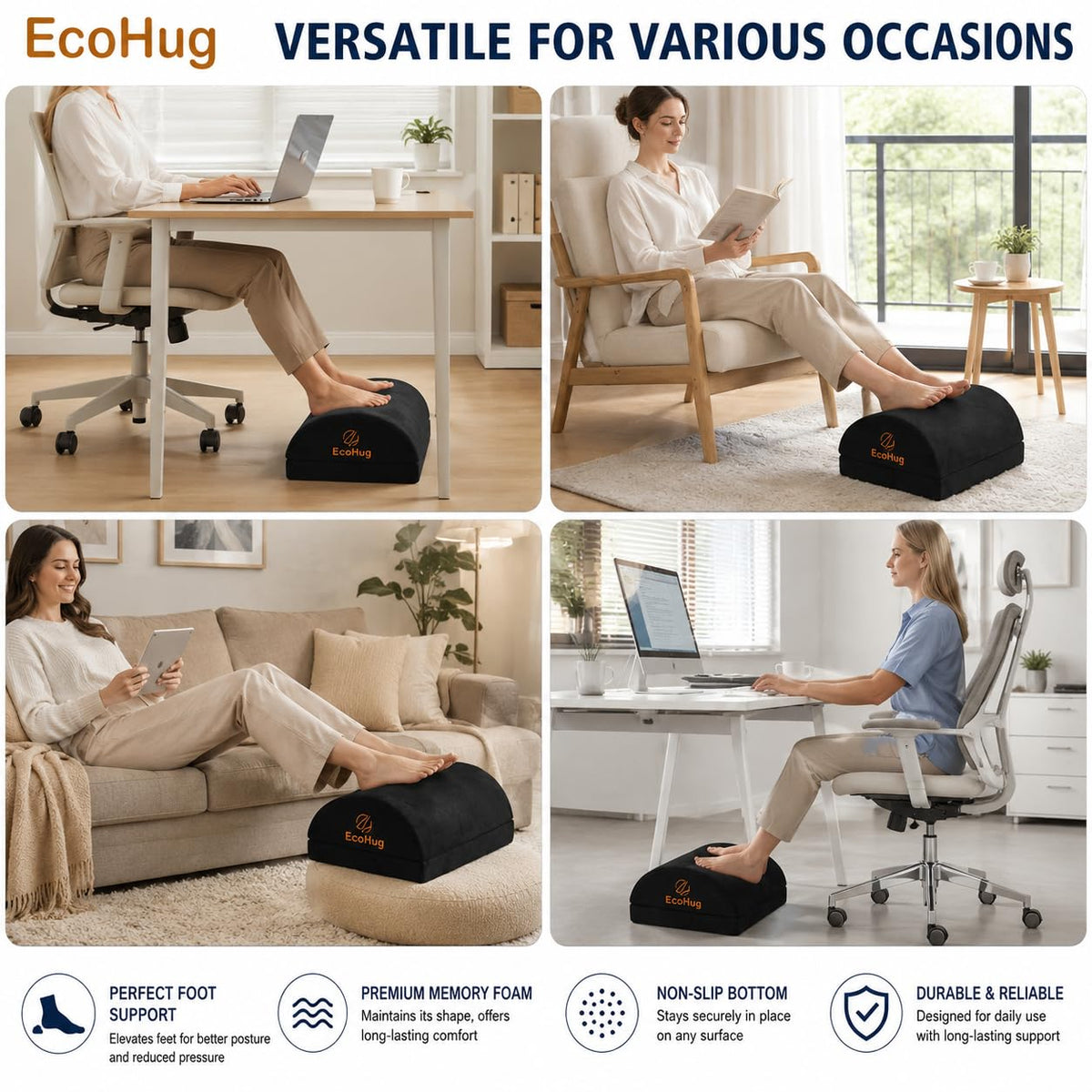 Foot Rest Under Desk at Work | Adjustable Height 16 cm Memory Foam | Foot Stool | Ergonomic Footrest for Back & Hip Pain Relief | for Office & Home
