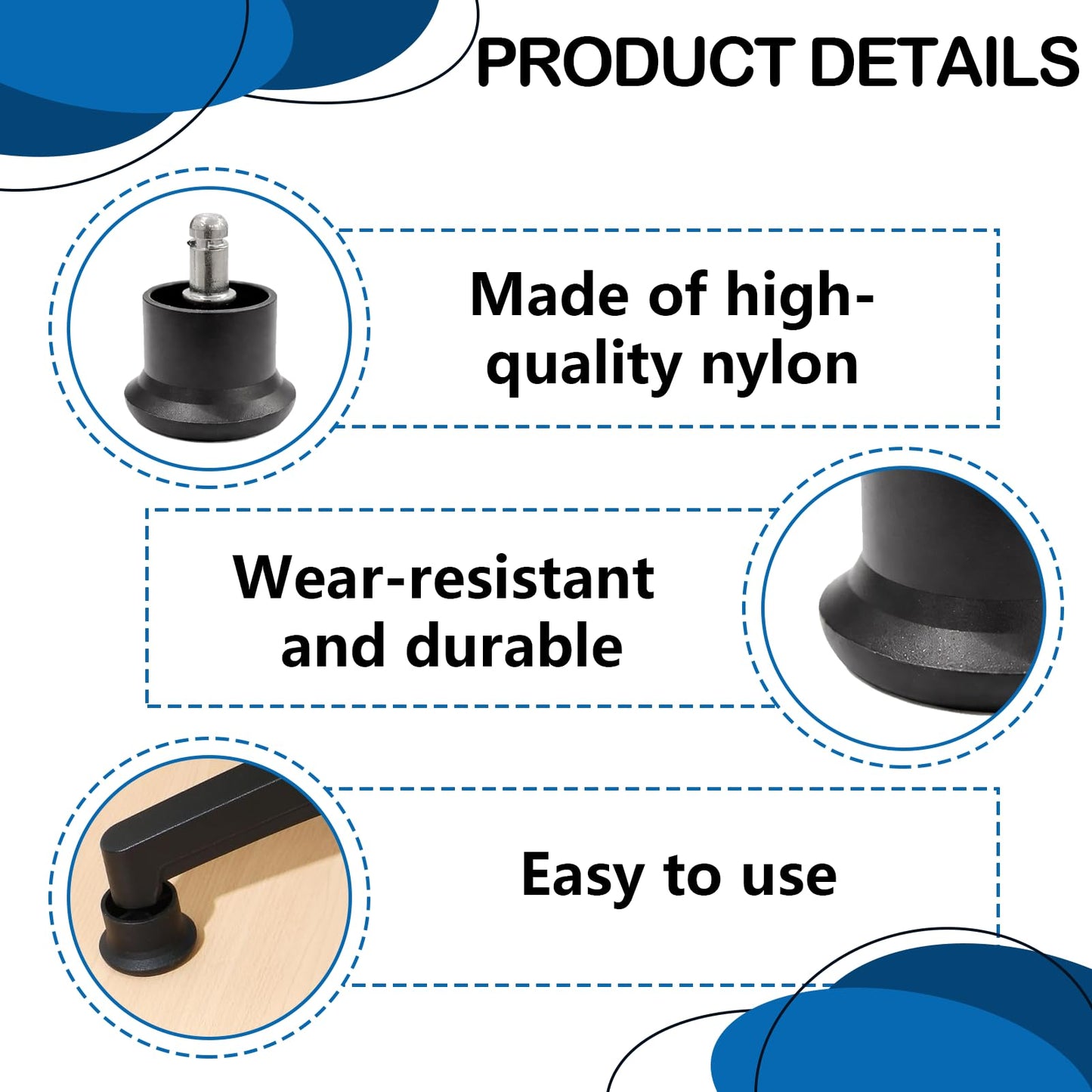 5 Pcs 2 Inch Desk Chair No Wheels,With Soft Rubber Bottom,Bell Glides Replacement,Office Chair No Wheels,Used To Convert Swivel Chairs Castors