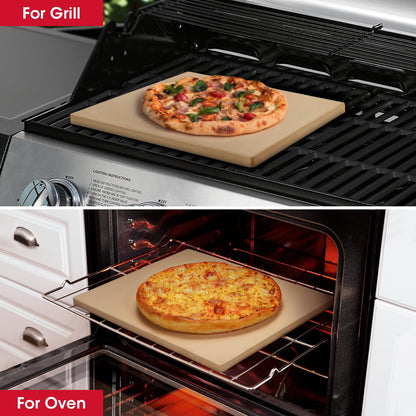 Unicook Large Square Pizza Stone 40.6 x 35.5 cm, Heavy Duty Ceramic Baking Stone for Oven, BBQ and Grill, Ideal for Making Crisp Crust Pizza, Bread,