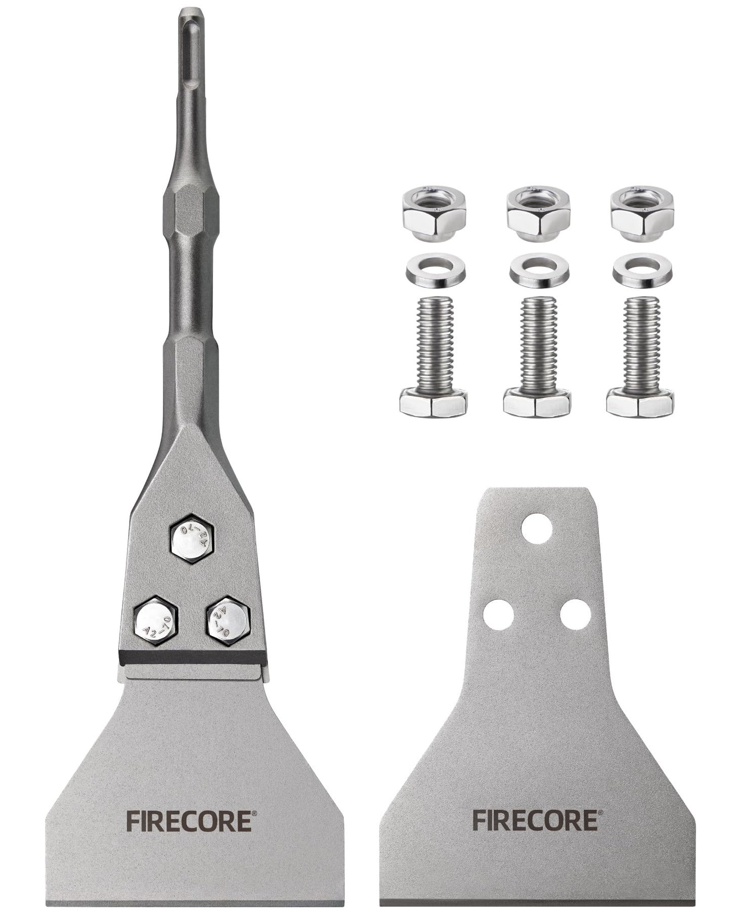 Firecore SDS Plus Floor Scraper 300 mm x 100 mm with Replacement Scraper Blade, Chisel bits for SDS Plus Hammer- Removing Floor coverings