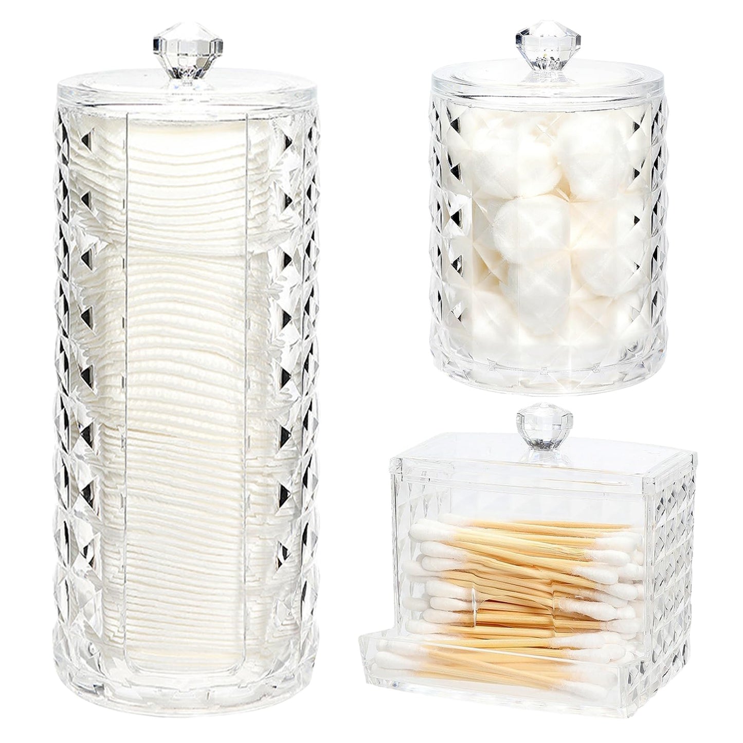 Hwtcjx 3 Pcs Cotton Dischetti Holder, Cotton Swab Holder, Cotton Bud Qtip Holder Dispenser, Made of PS Material, with Lid