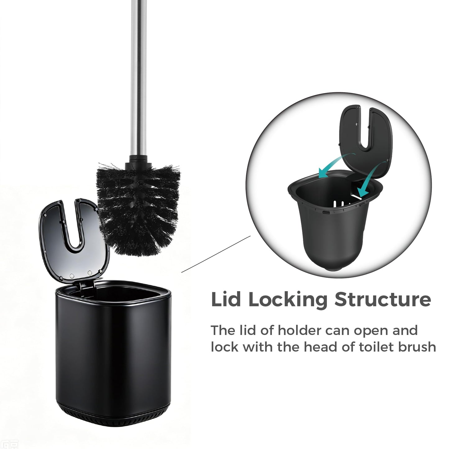 Sleek Toilet Brush Holder Set Toilet Bowl Brush Stainless Steel Automatic Open lid Toilet Bowl Cleaner Brush with Durable Bristle Head Toilet