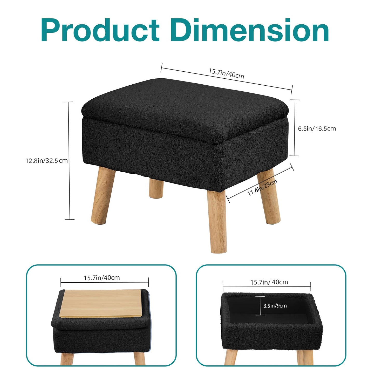 BRIAN & DANY Footstool Ottoman with Storage, Teddy Fleece Rectangle Storage Ottoman