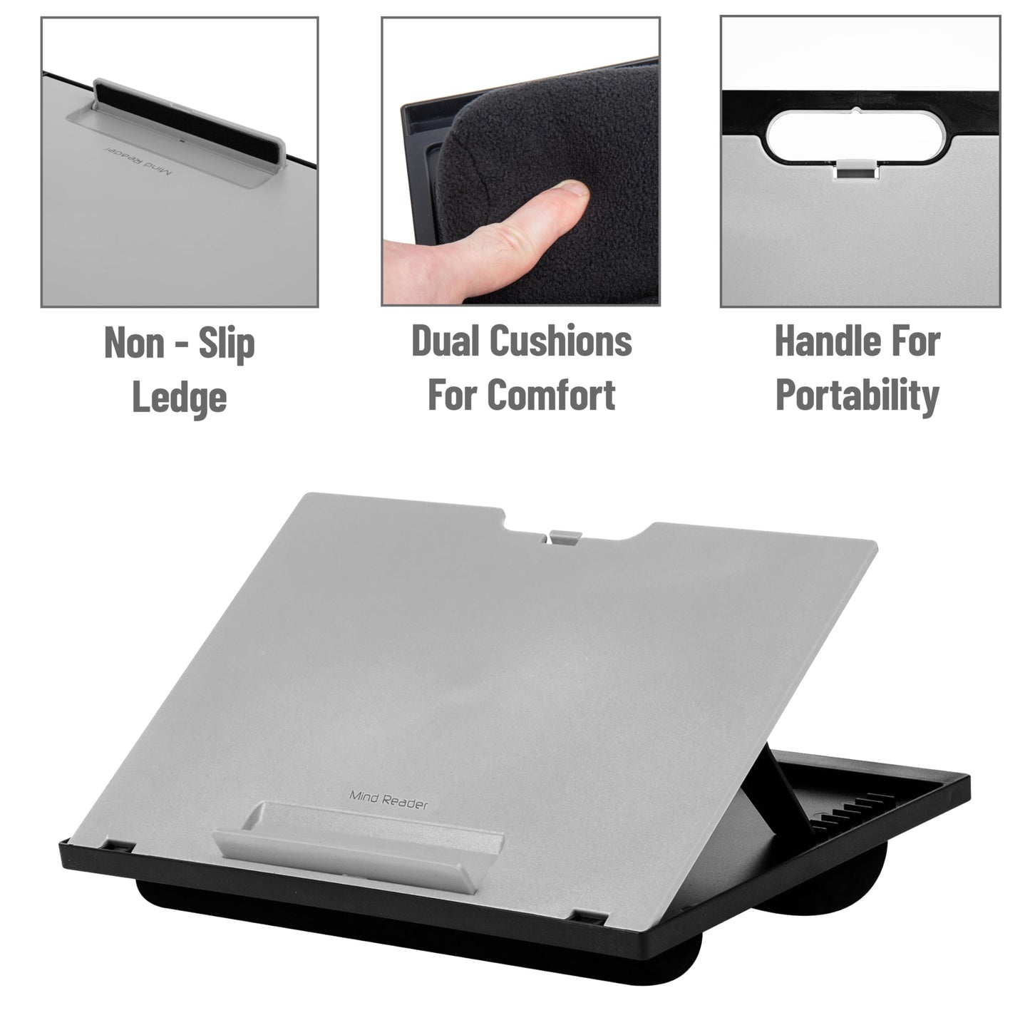 Mind Reader Anchor Collection, Adjustable, Portable 8 Position Lap Top Desk with Built-in Cushions, Gray, 11.12 D x 14.75 W x 3 H