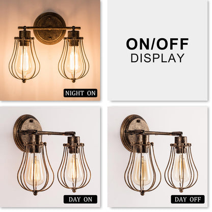 Luling Industrial Wall Sconce Rustic Loft Antique Wall Lights Wire Cage Adjustable Socket Edison Vintage Metal Retro Lamp Fixtures for Bedroom Gazebo