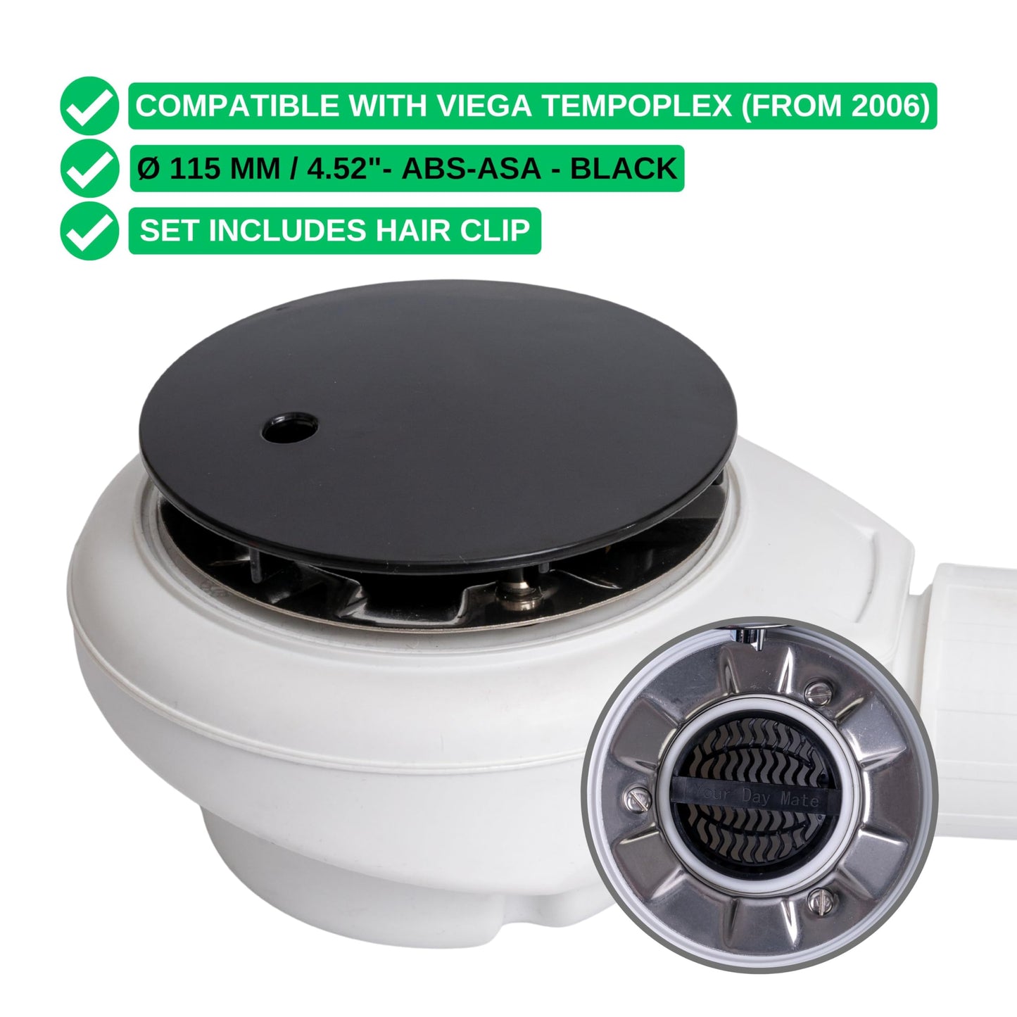 Cover Set with Hair Strainer for Shower Drain, Ø 115 mm, Compatible with Viega Tempoplex Drain from Year of Manufacture 2006