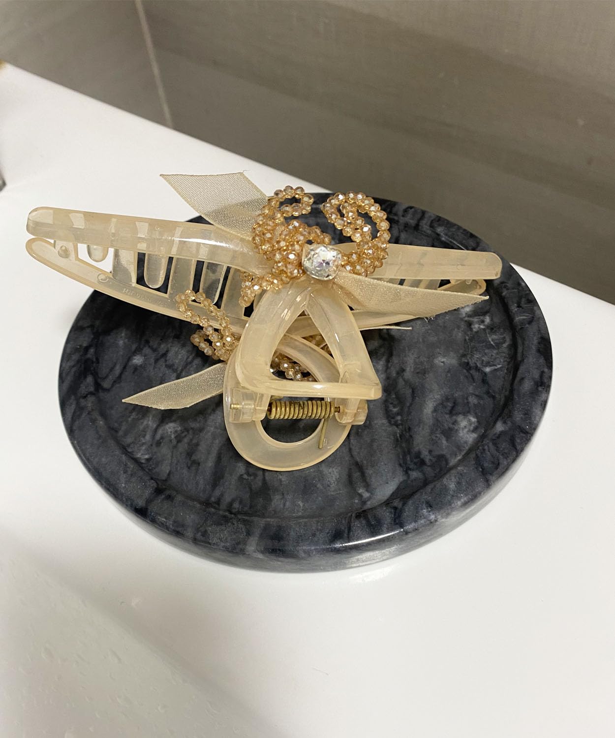 Natural Marble Tray, Circular Marble Stone Decorative Tray for Counter，Jewelry, Vanity, BlackRound Small Tray, 5-1/2" Diameter(Black)