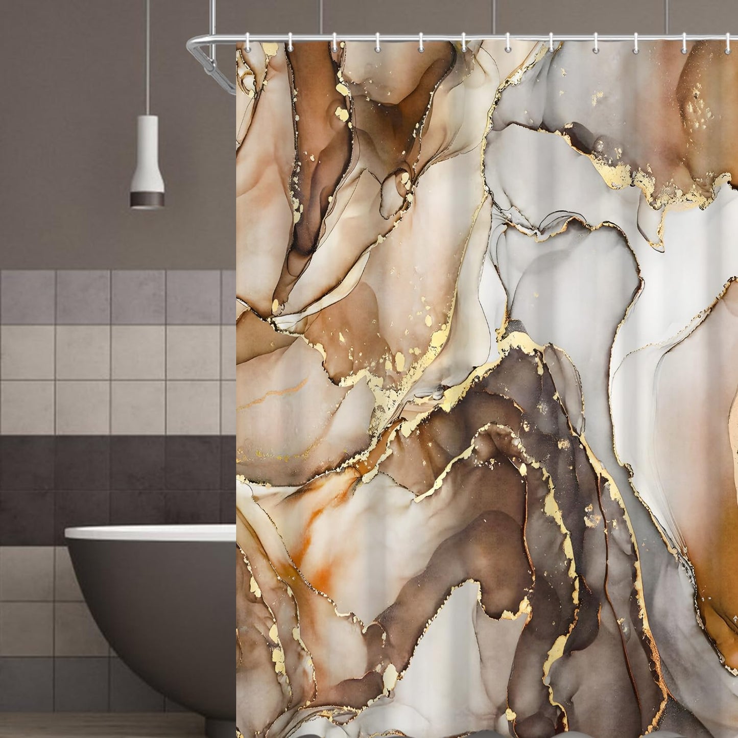 GCIREC Shower Curtain, 180x200cm, Brown Ombre Modern Abstract Art Marble Waterproof Fabric Machine Washable Bathroom Curtain with Hooks