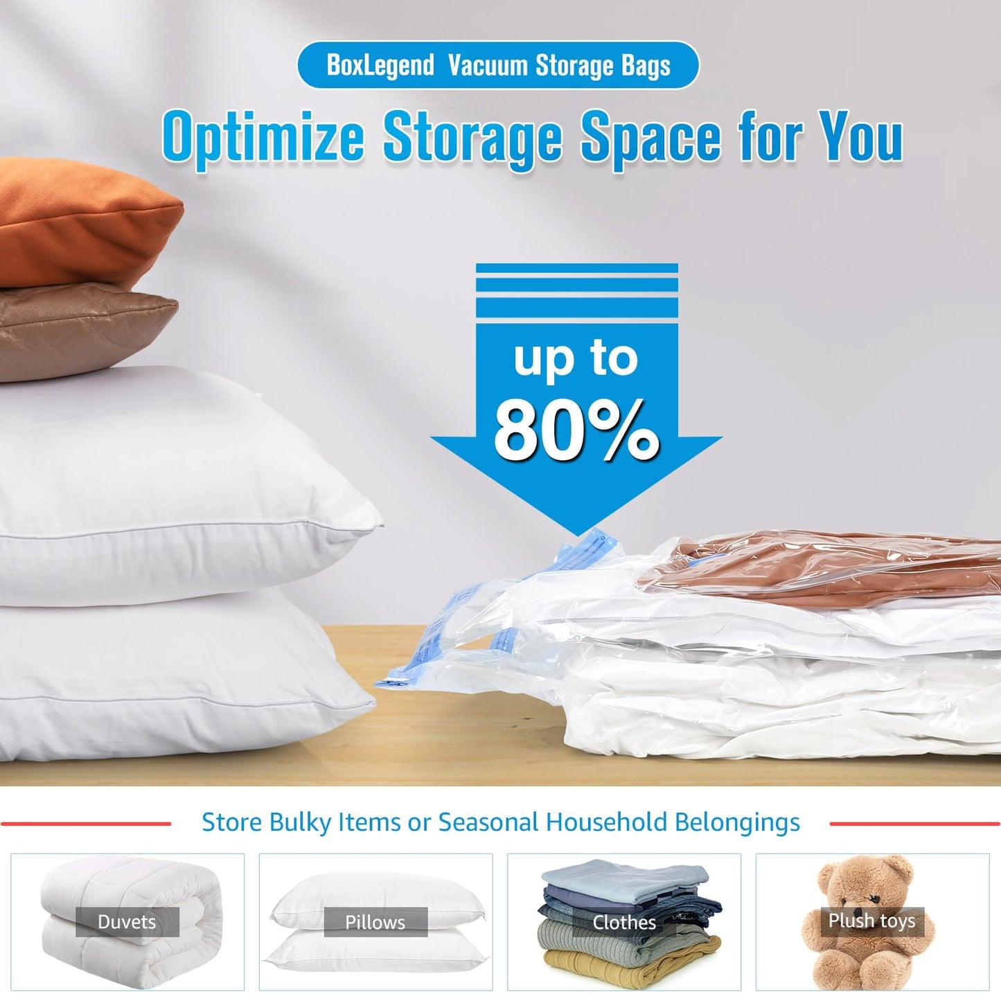 BoxLegend Vacuum Storage Bags Space Saving Bags 6 Pieces 80x60cm Premium Ultra Strong, Anti-Leak & Reusable for Clothes, Bedding & Duvets