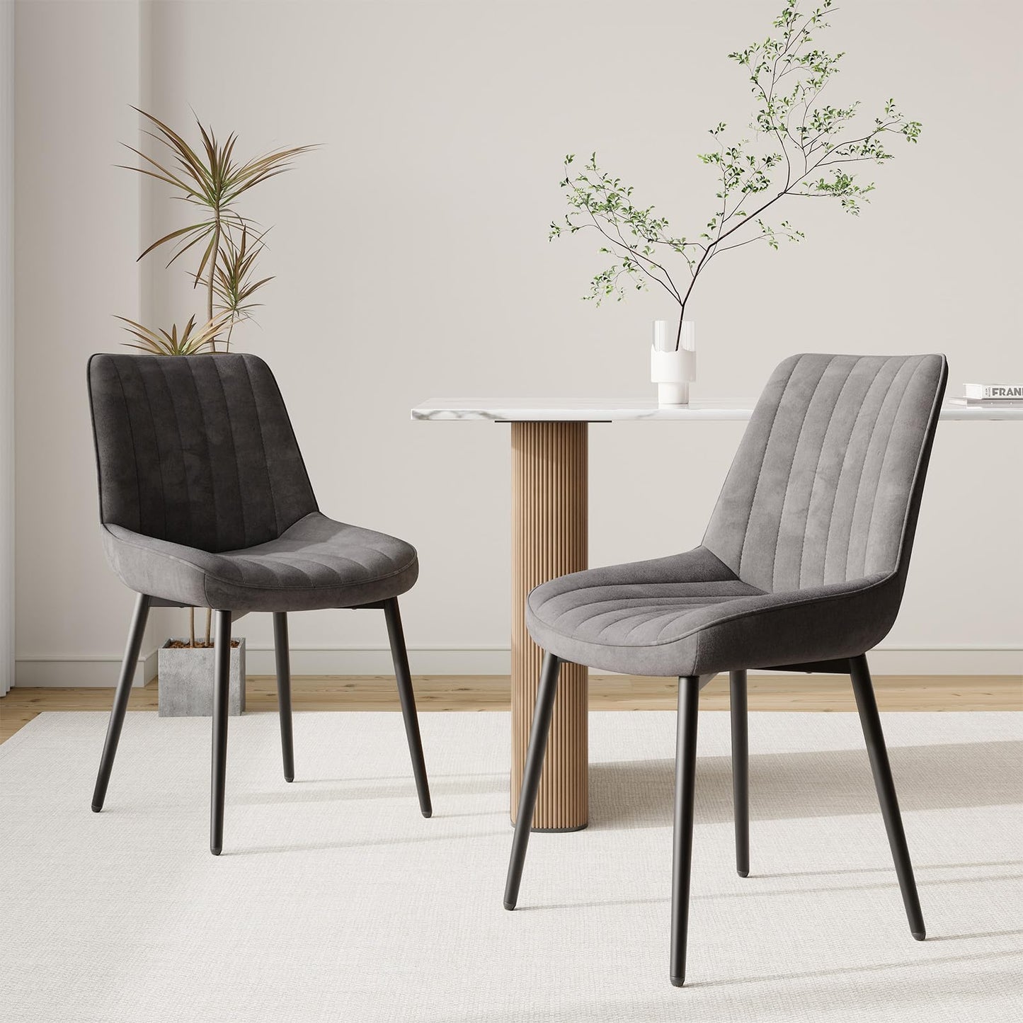 COLAMY Velvet Dining Chairs Set of 2, Velvet Chairs for Dining Room with Metal Legs and Thick Seat Cushion
