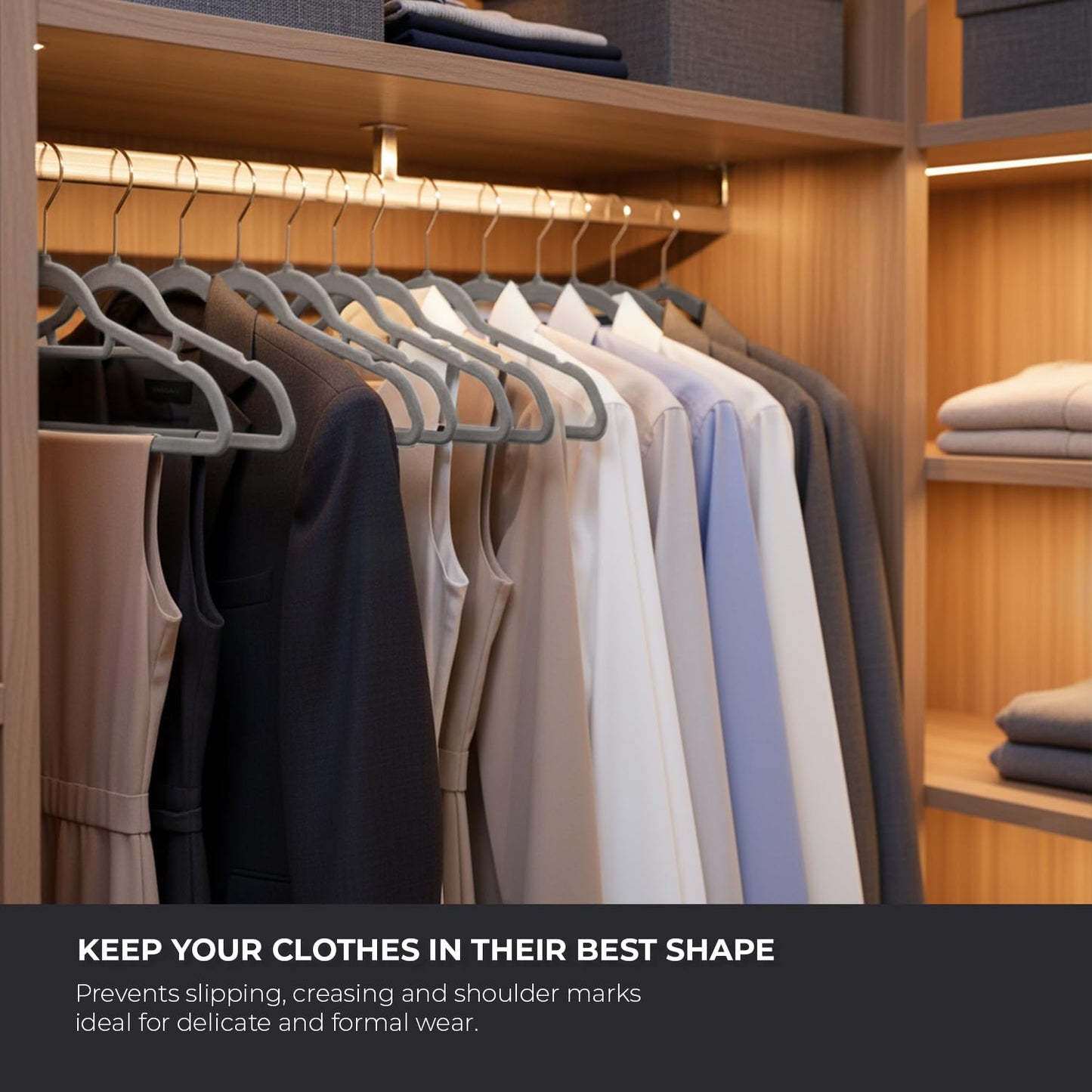 Roe Tenpo Coat Hangers, 20 Pack, Grey | Velvet Hangers for Clothes with Tie Bar & 360° Hook | Durable & Sturdy | Non-Slip