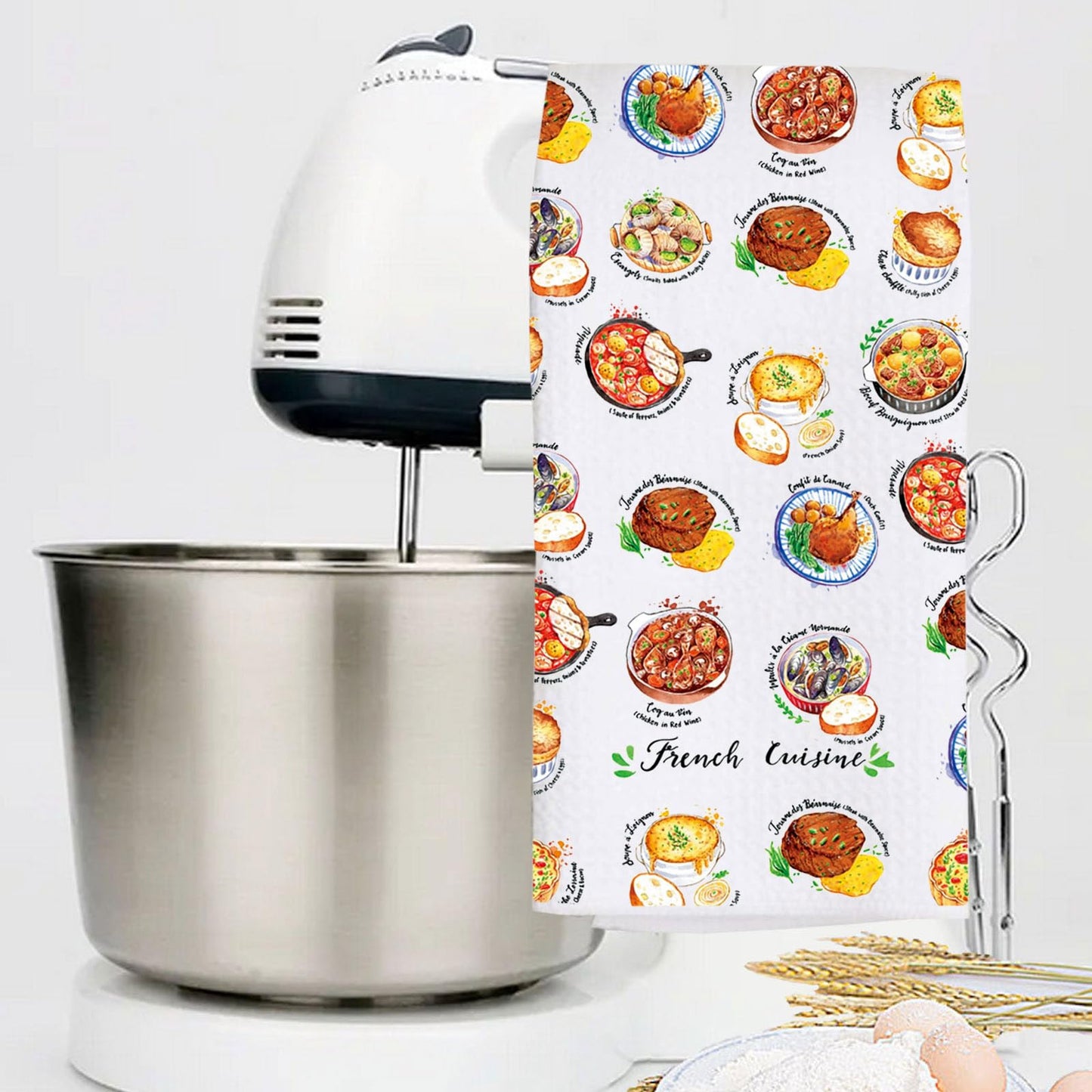 LEVLO French Cuisine Kitchen Towel France Travel Gifts France Tea Towel French Housewarming Gift (French Cuisine Towel)
