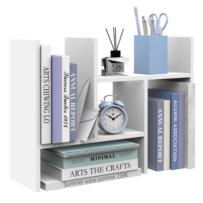 SUPEASY Wood Desk Shelf, 5-Unit Desktop Organizer Adjustable Desktop Shelves, Wood Tabletop Bookshelf Desk Organizers and Accessories for Home Office