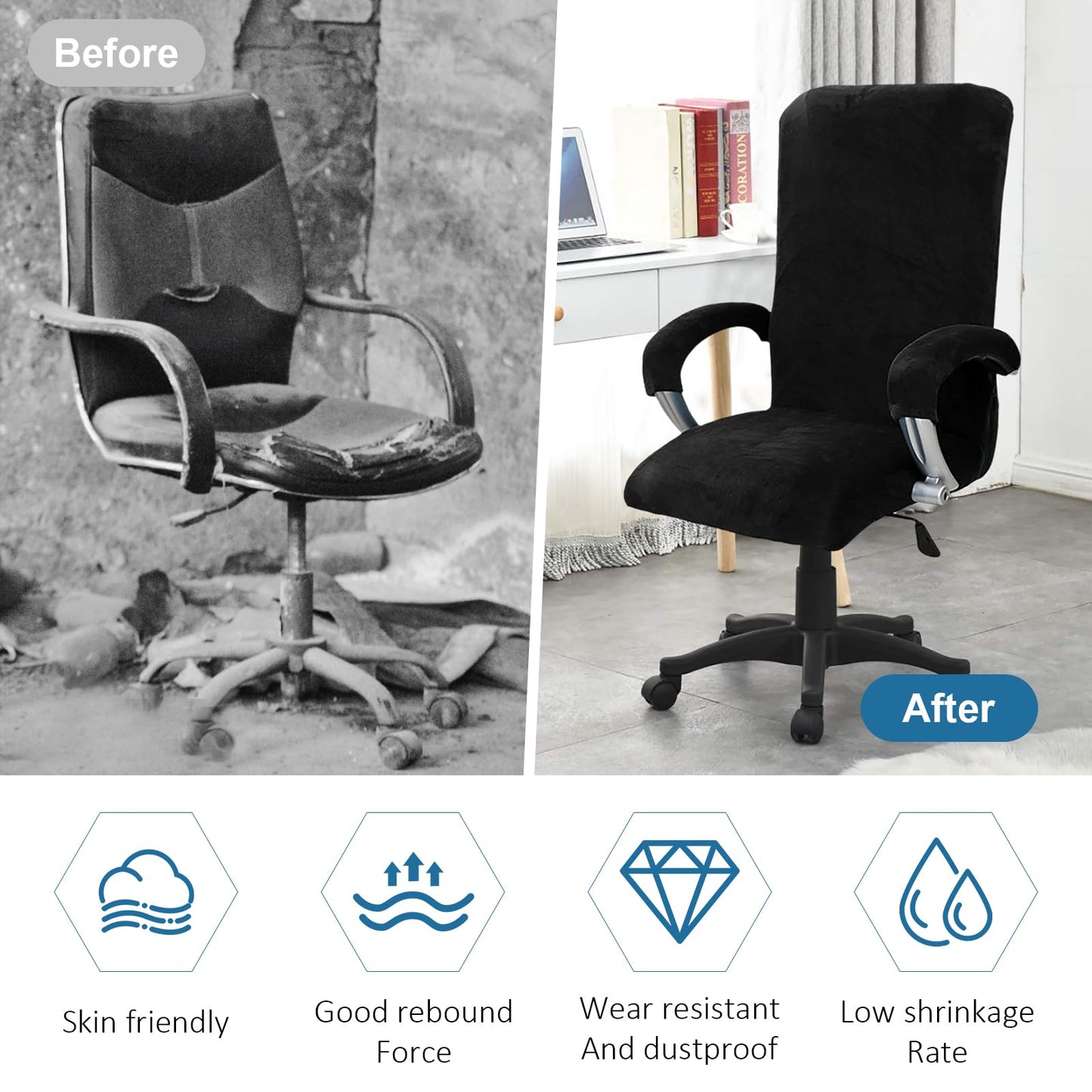YushengTai Office Chair Cover, Velvet with Armrest, Office Chair Seat Cover, High Backrest, Gaming Chair Cover, for Chairs with Armrests, Removable