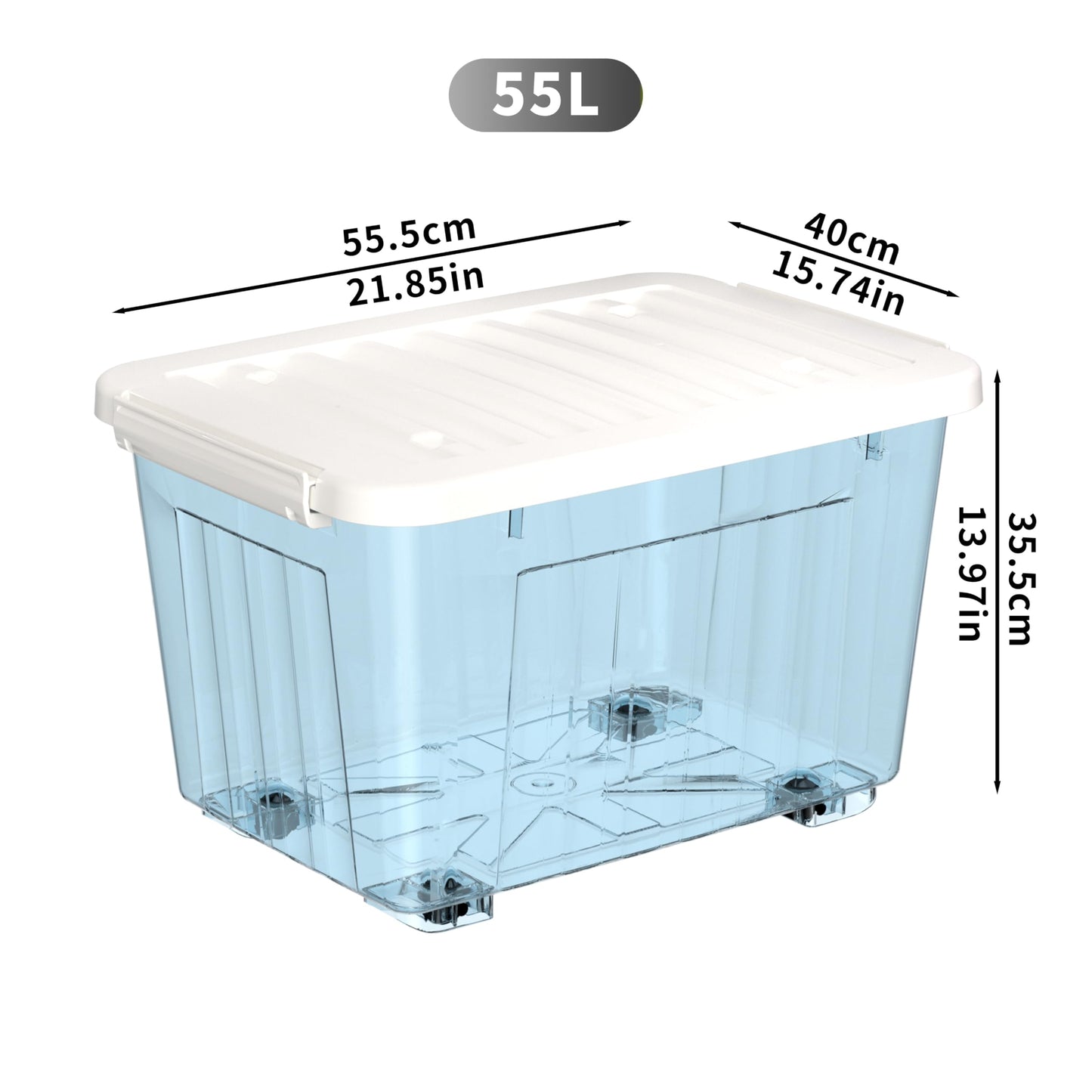 Cetomo 55L*4 Plastic Storage Boxes with Wheels, Lidded Storage Box with Secure Side Latches, PP Nestable and Stackable Clear Organizer for Home