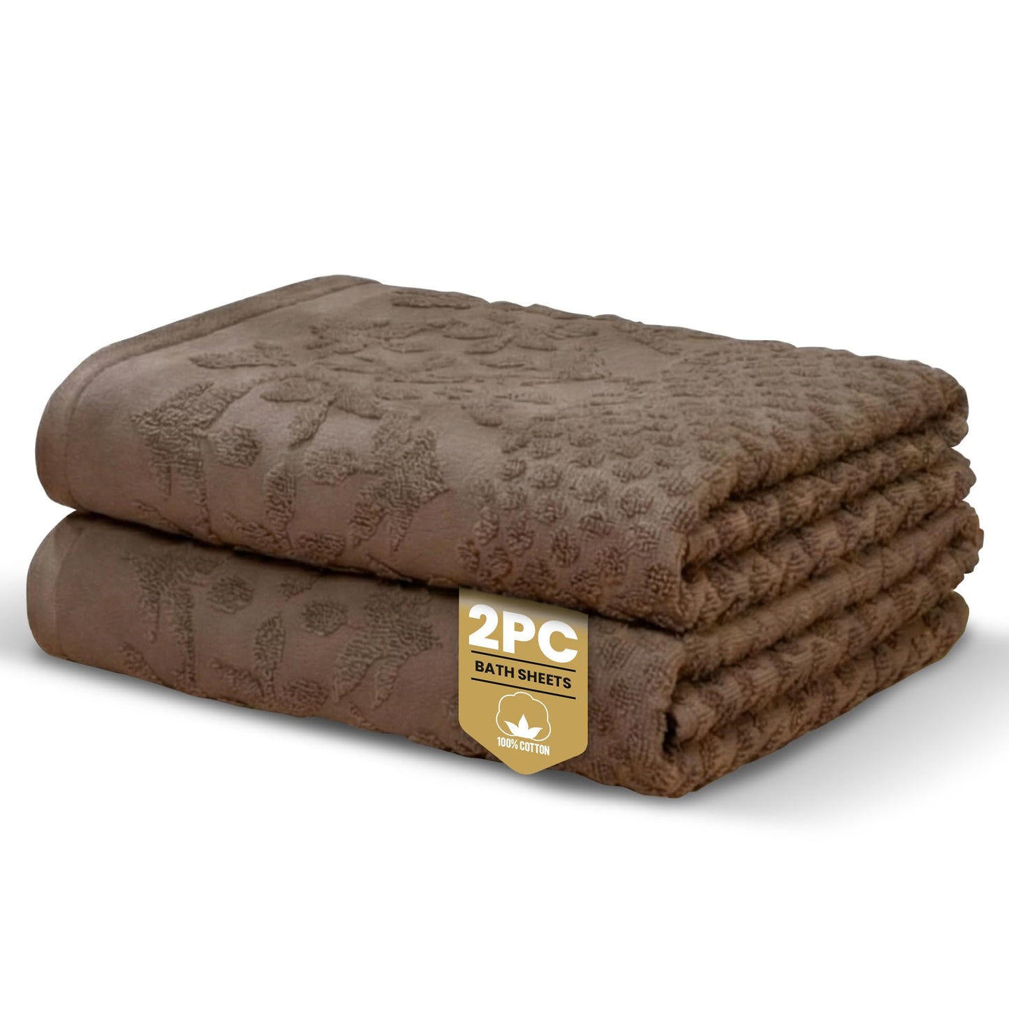 Rapport Home Versailles Jacquard Bath Sheets 2 Pack - Mushroom Latte 90x140cm | Luxurious 500GSM 100% Cotton