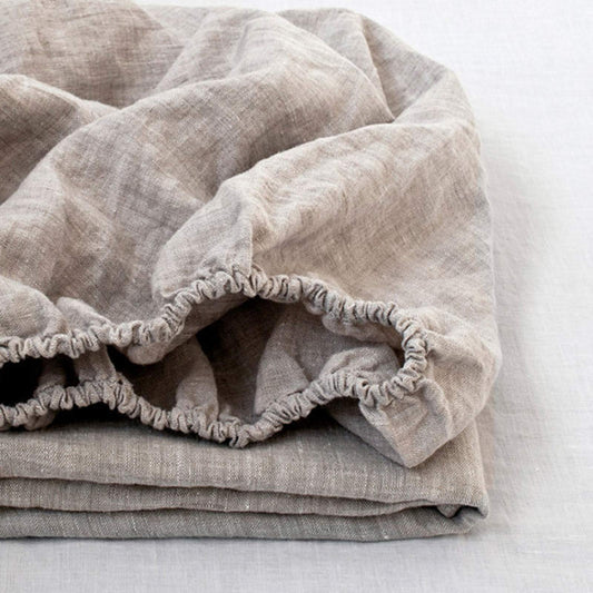 Simple&Opulence Fitted Sheet 35cm Deep Pocket-100% Pure Natural Linen Plain Mattress Protector Bed Sheet-(Linen,King 150x200cm)