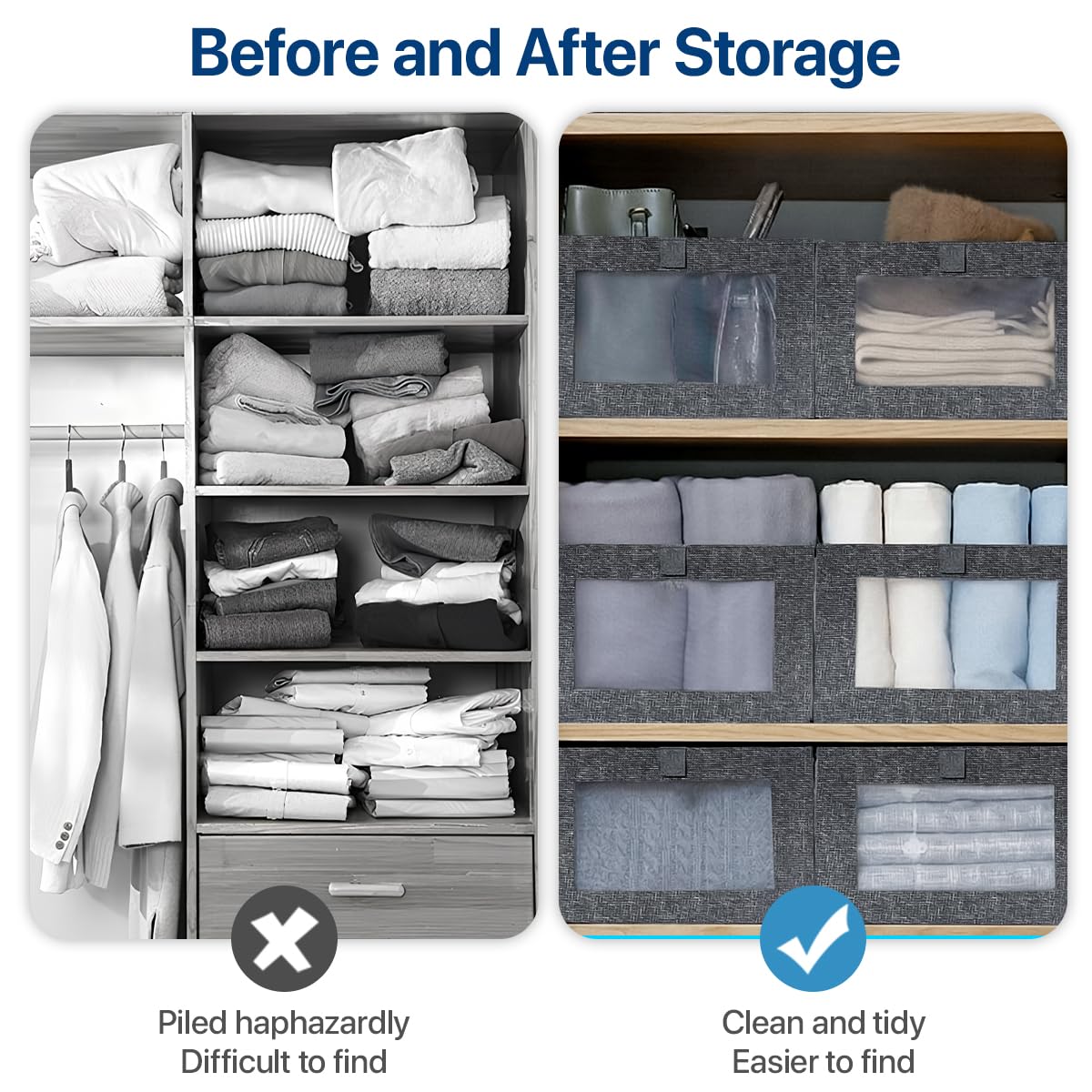 Niviy Clothes Storage Boxes 2 Pack, Foldable Fabric Wardrobe Organiser